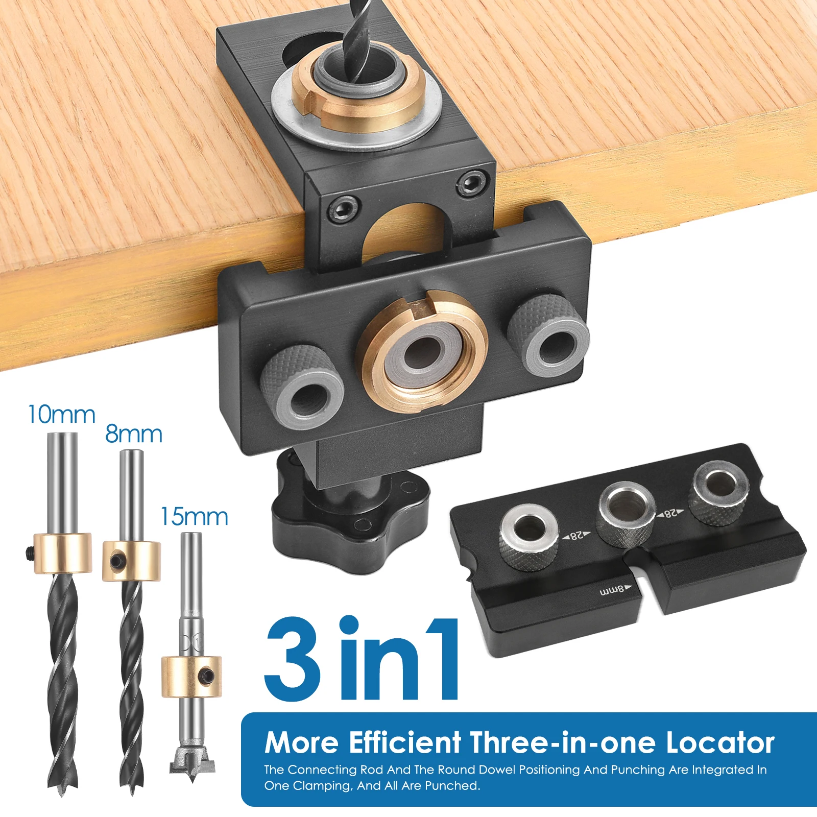 

Woodworking 3 In 1 Doweling Jig Kit -Adjustable Wood Dowel Punch Locator Aluminum Pocket Hole Jig, Cabinet Hole Drill Guide Tool