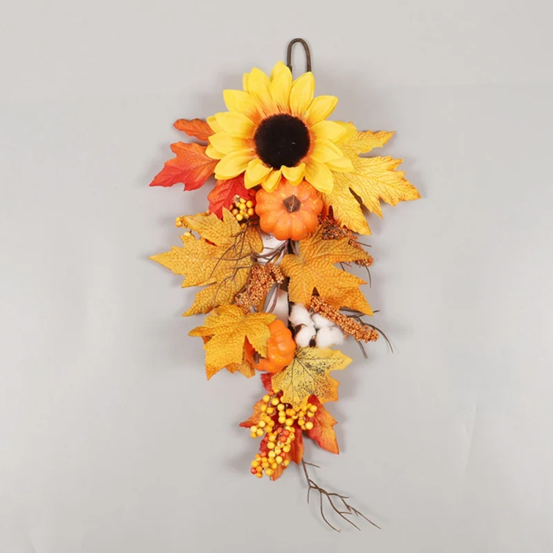 Artificial Flower Wall Hanging Decorations Sunflower Pumpkin Maple Upside Down Tree Harvest Festival Home Decoration