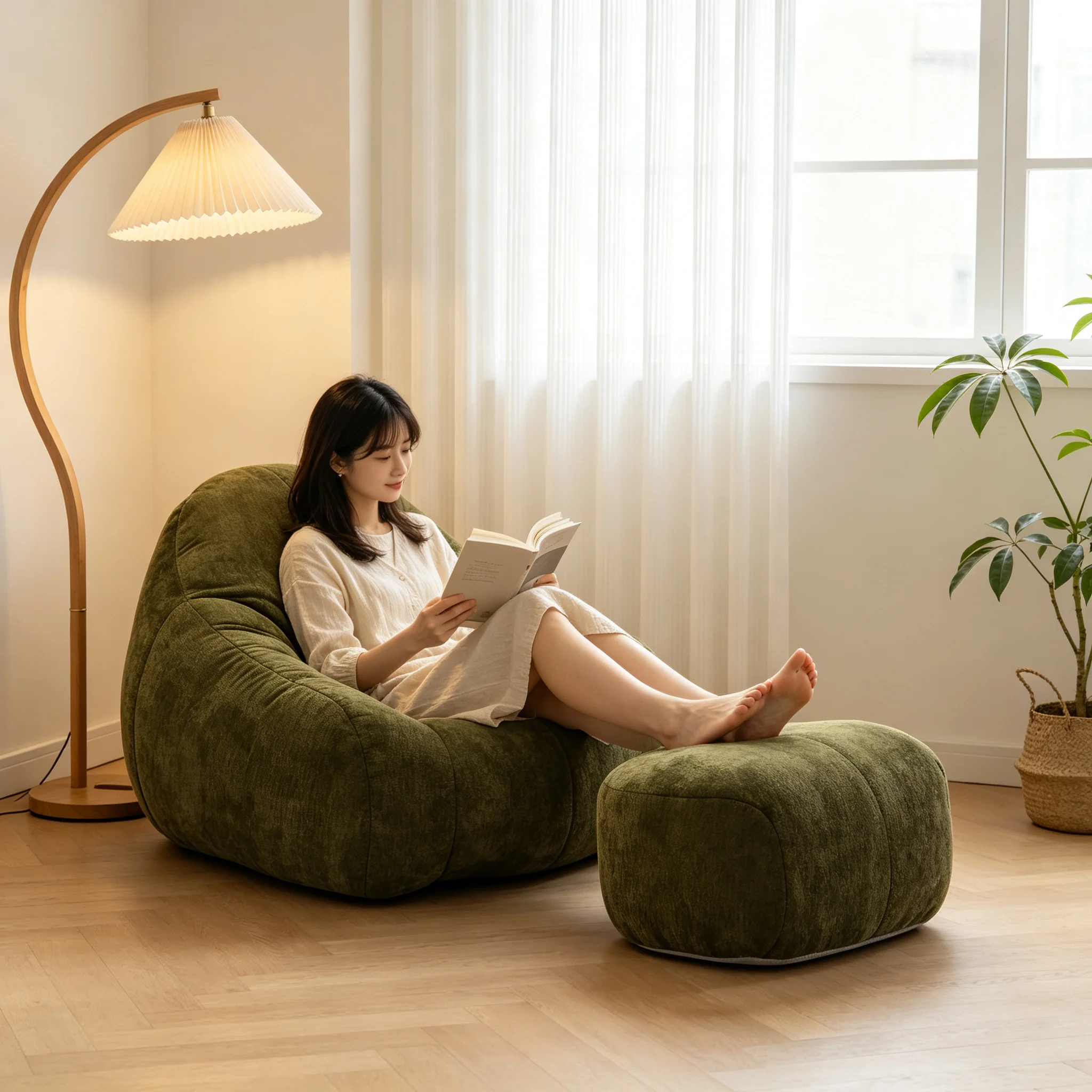 #Modern Space-Saving Compressed Lazy Bean Bag Sofa Ottoman High-Density Sponge Filling Fabric No Assembly for Hotel Apartment