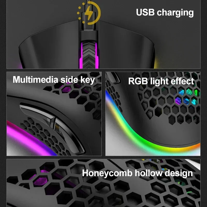 BM600 ماوس لاسلكي USB 2.4G لاسلكي RGB ماوس ألعاب خلوي بصري مريح بصري على شكل قرص العسل ماوس لاسلكي للمكتب #2