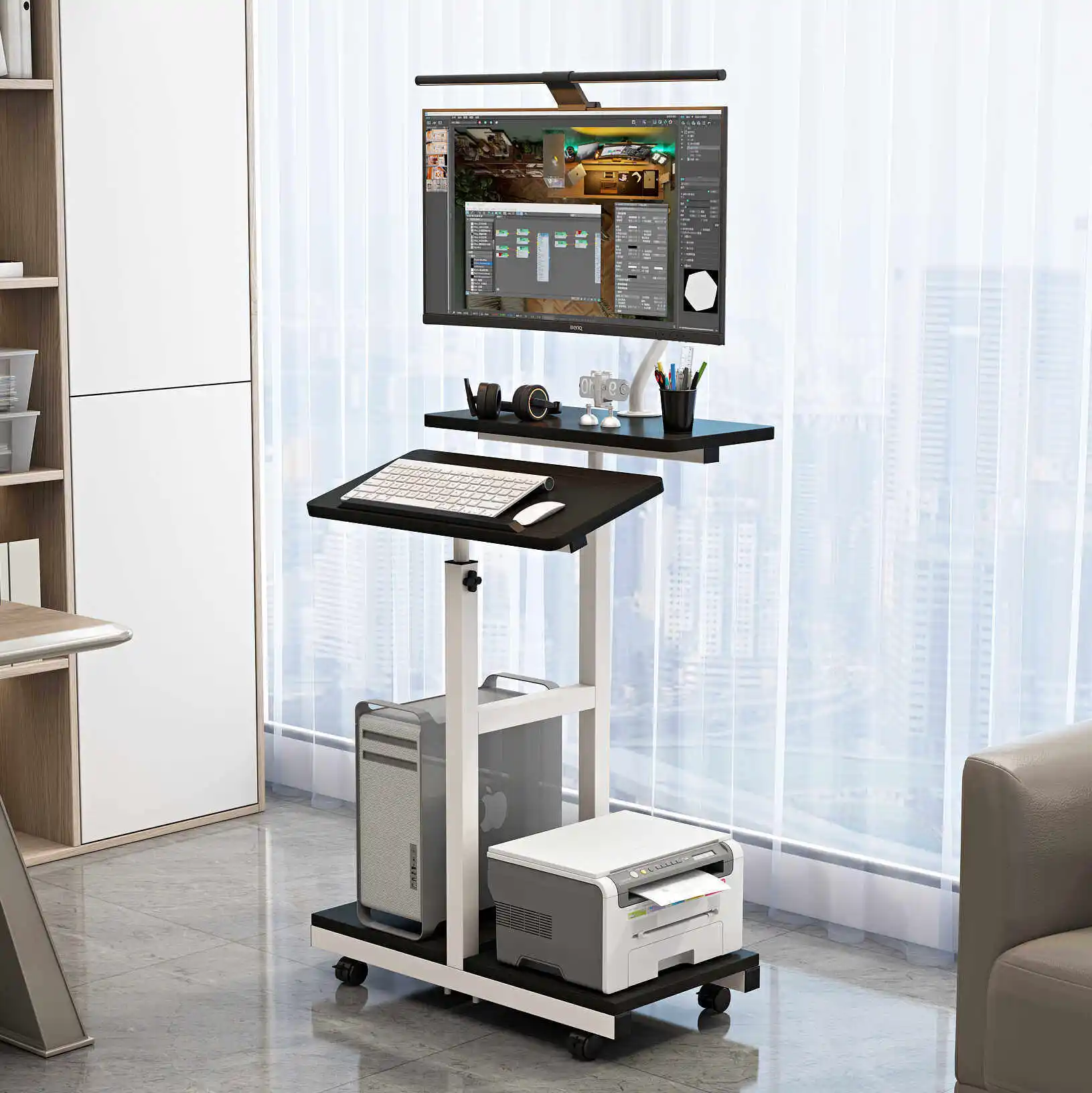 Home Desktop Computer Desk Laptop Desk Standing Office Desk Manual Lifting Mobile Simple Computer Rack