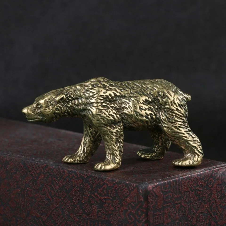 Solid brass polar bear Figurines Miniatures bronze animal decoration antique small ornament