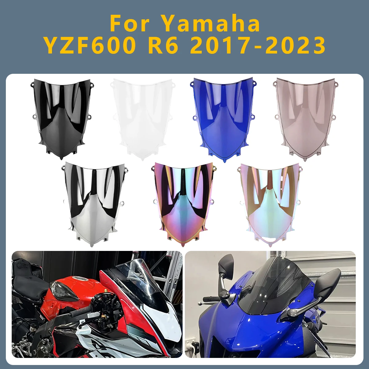 

Motorcycle screen Windshield WindScreen Double Bubble Front Windshield For Yamaha YZF600 YZFR6 2017-2023 YZF-600 YZF-R6 600 R6