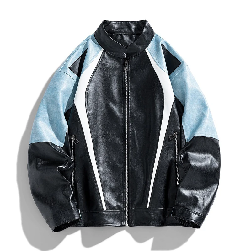 Autumn Men's Biker PU Leather Jackets Man Retro Stand Collar Motorcycle Leather Coats Man Windbreaker Zipper Jackets Clothing