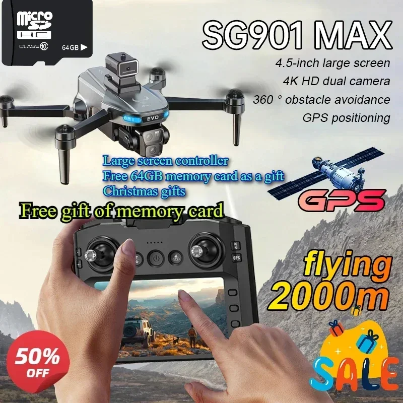 

Professional SG901 MAX Drone 4K HD Camera FPV Brushless Obstacle Avoidance Remote Control With Screen Foldable RC Quadcopter Toy