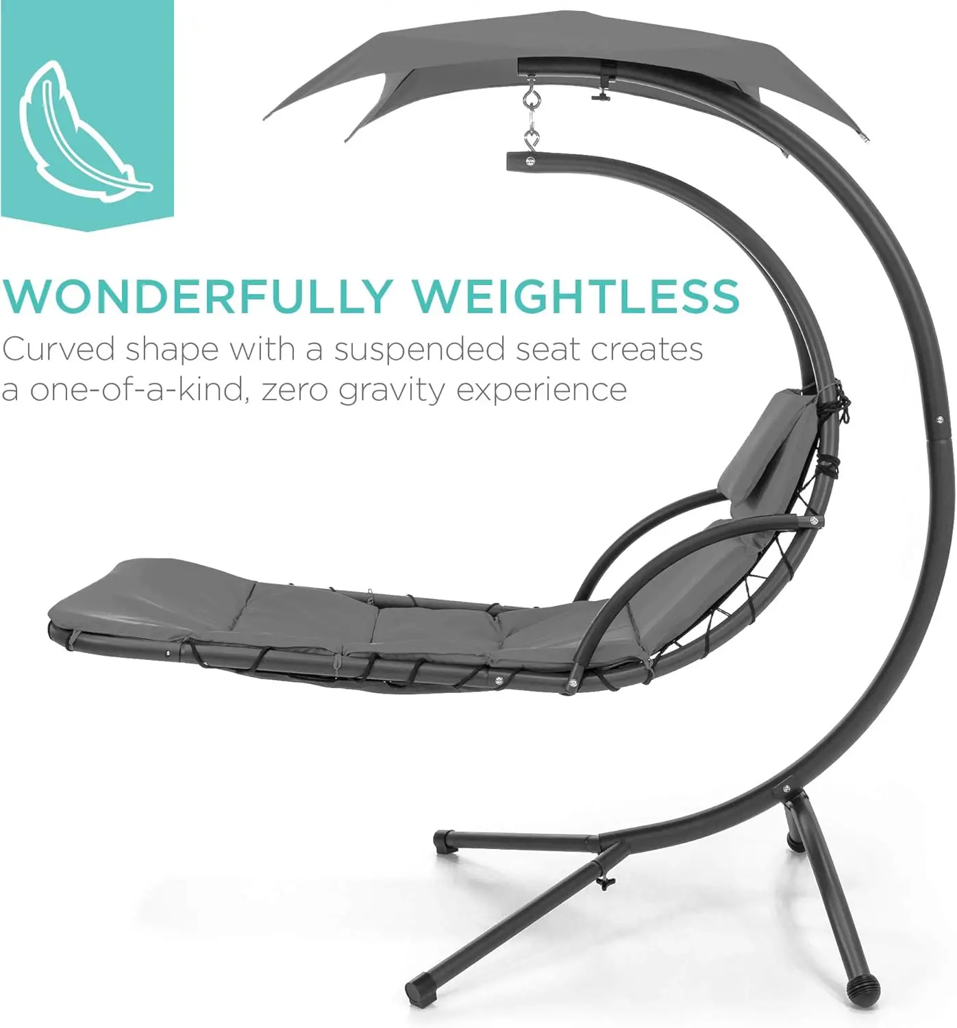 Choice Products Outdoor Hanging Curved Steel Chaise Lounge Chair Swing w/Built-in Pillow and Removable Canopy - Charcoal Gr