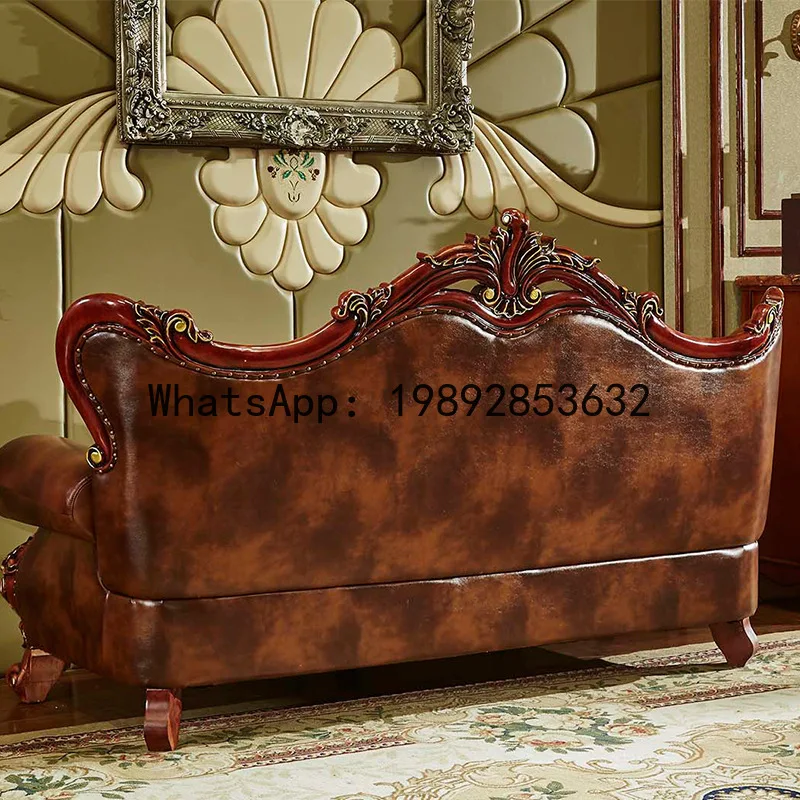 

a-15 genuine leather sofa combination solid wood double-sided carved living room high-end first-layer cowhide furniture