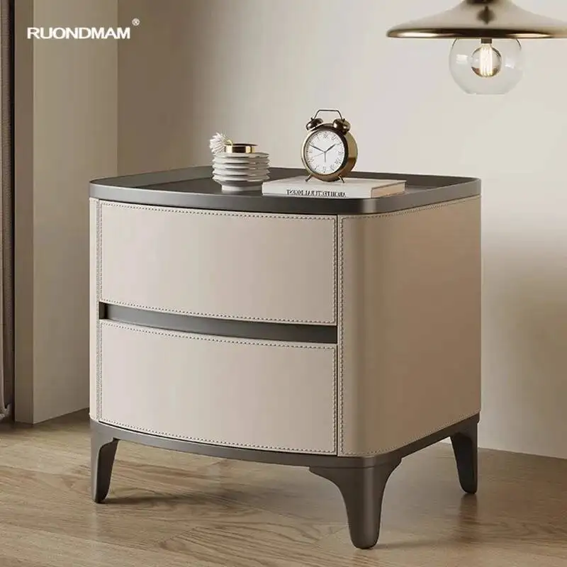 ضوء الشمال الفاخرة السرج الجلود خشب متين طاولة السرير الحديثة بسيطة تخزين الجداول الإبداعية غرفة نوم خزانة المنزل #5