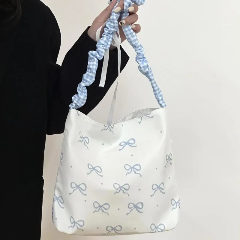 

Sweet Gentle Bow Dot Bolsos Mujer 2025 New Niche Design Bag Hit Color Shoulder Bags Fresh Canvas Sac Femme Square Bolsas