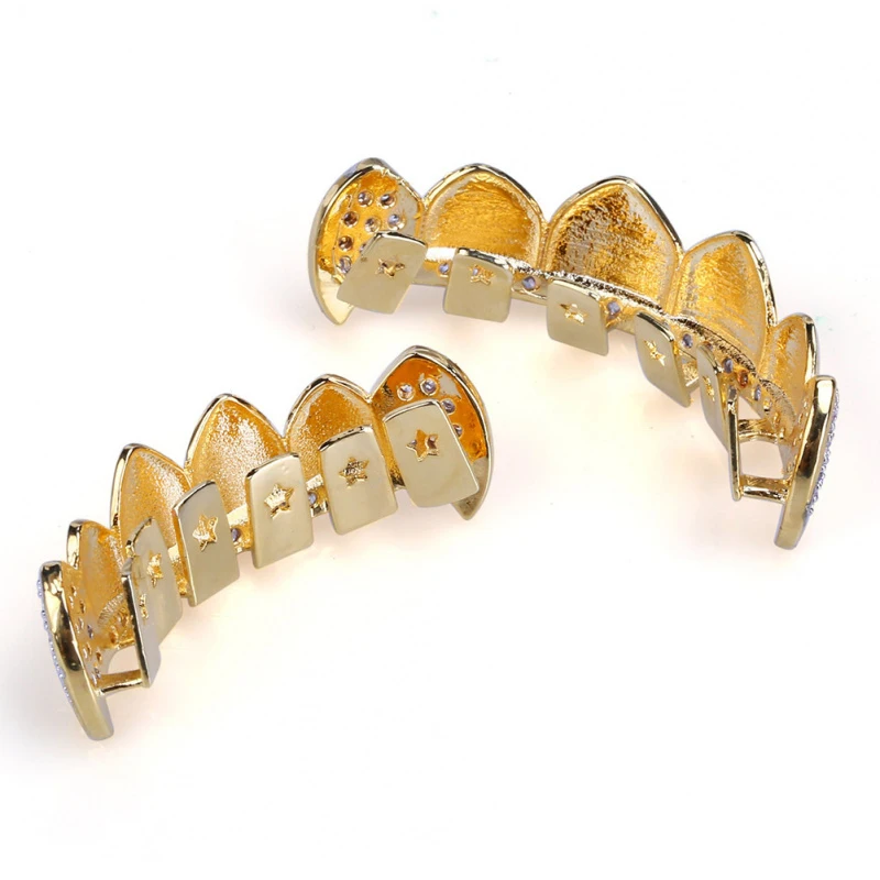 Cube Zircon Ice Out Micro Paving Top Bottom Mouth Tooth Cap Dismantling Fashionable Comfortable Diamond Braces Zircon Women Men