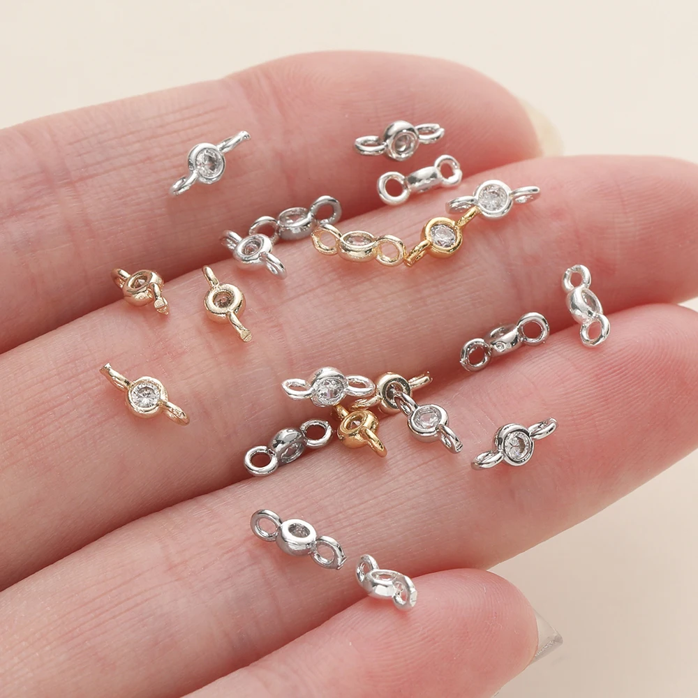 10Pcs 14/18K 골드 컬러 도금 2 구멍 지르콘 연결 매력 펜던트 DIY 팔찌 목걸이 쥬얼리 액세서리 만들기