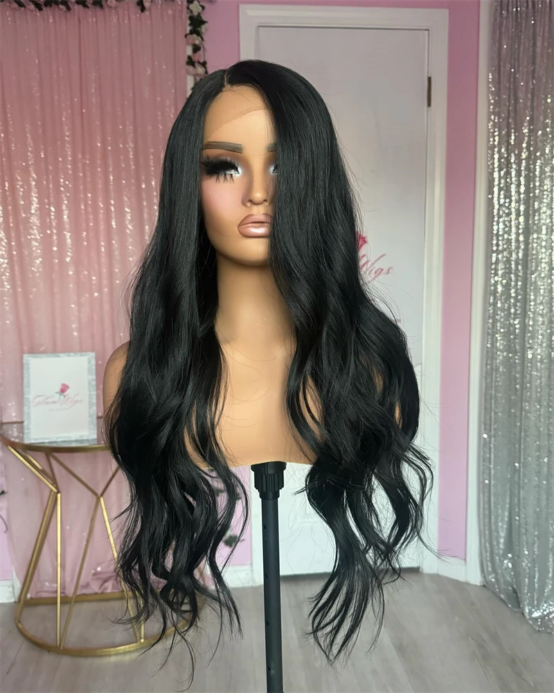 Natural Black Woman Wig Glueless Wear and Go WAvy Lace Frontal Wigs Synthetic High Density Lace Wig High Heat Fiber Frontal Wig