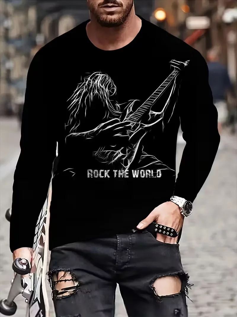 

Men's 2026 new loose and comfortable casual sports versatile fashion printed round neck long sleeved T-shirt top.