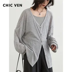 CHIC VEN Women Cardigan New V-neck Long Sleeved Female Shirt Female Jumpers Sun Protection Woman Sweaters Spring Summer New 2026