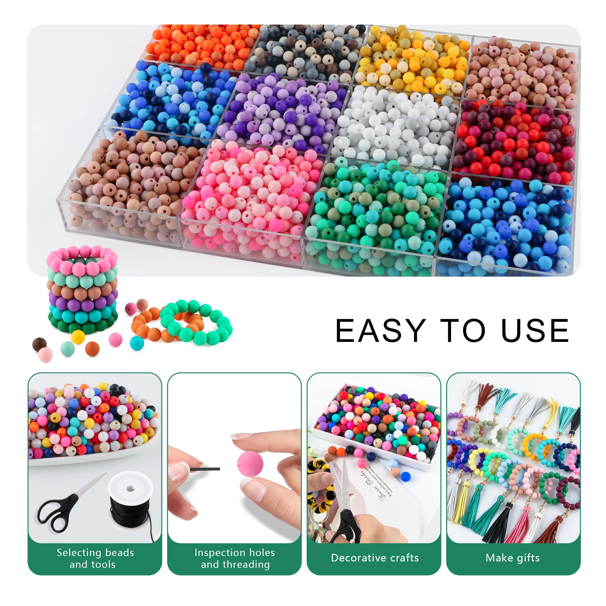 300PCS/Box, 9MM Multiple Silicone Beads Combined In The Same Color Scheme, Allowing You To Easily Match Your DIY Handmade Beads