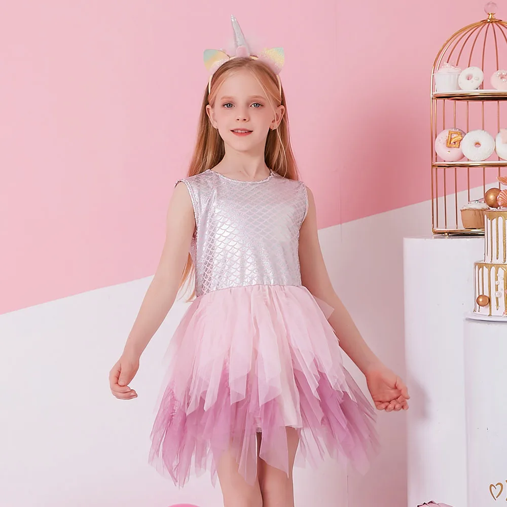 Le ragazze eseguono il vestito da sirena per bambini vestito da principessa Tutu per bambini abiti da ballo estivi per bambini festa di compleanno