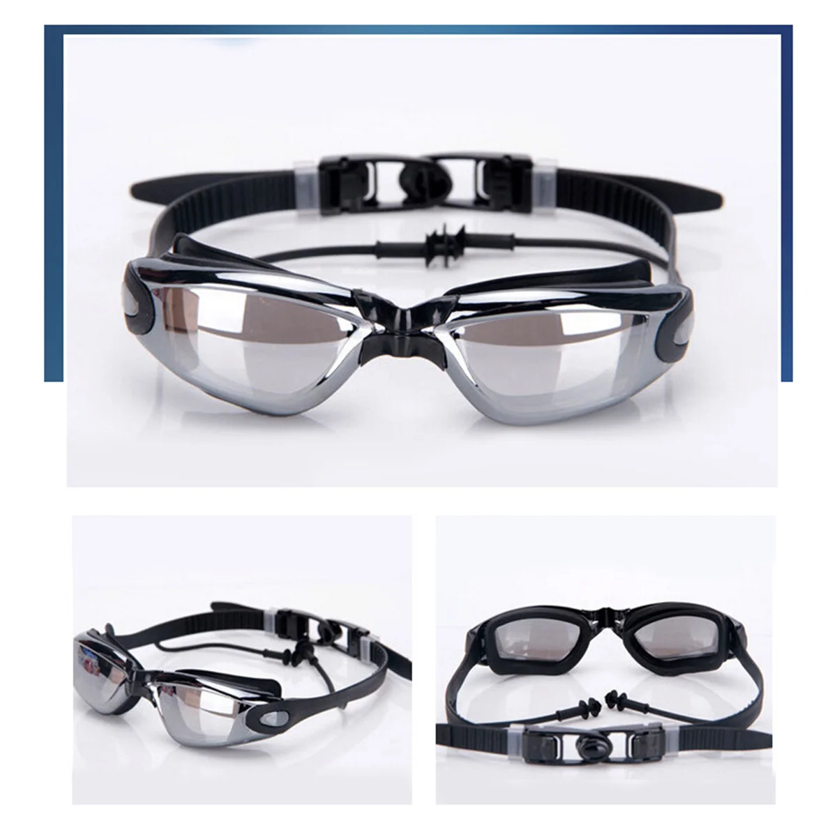 للجنسين الكبار نظارات السباحة الأسود مكافحة الضباب الأشعة فوق البنفسجية حماية قابل للتعديل مشبك الأنف الأذن المقابس تسرب برهان نظارات السباحة مجموعة #2