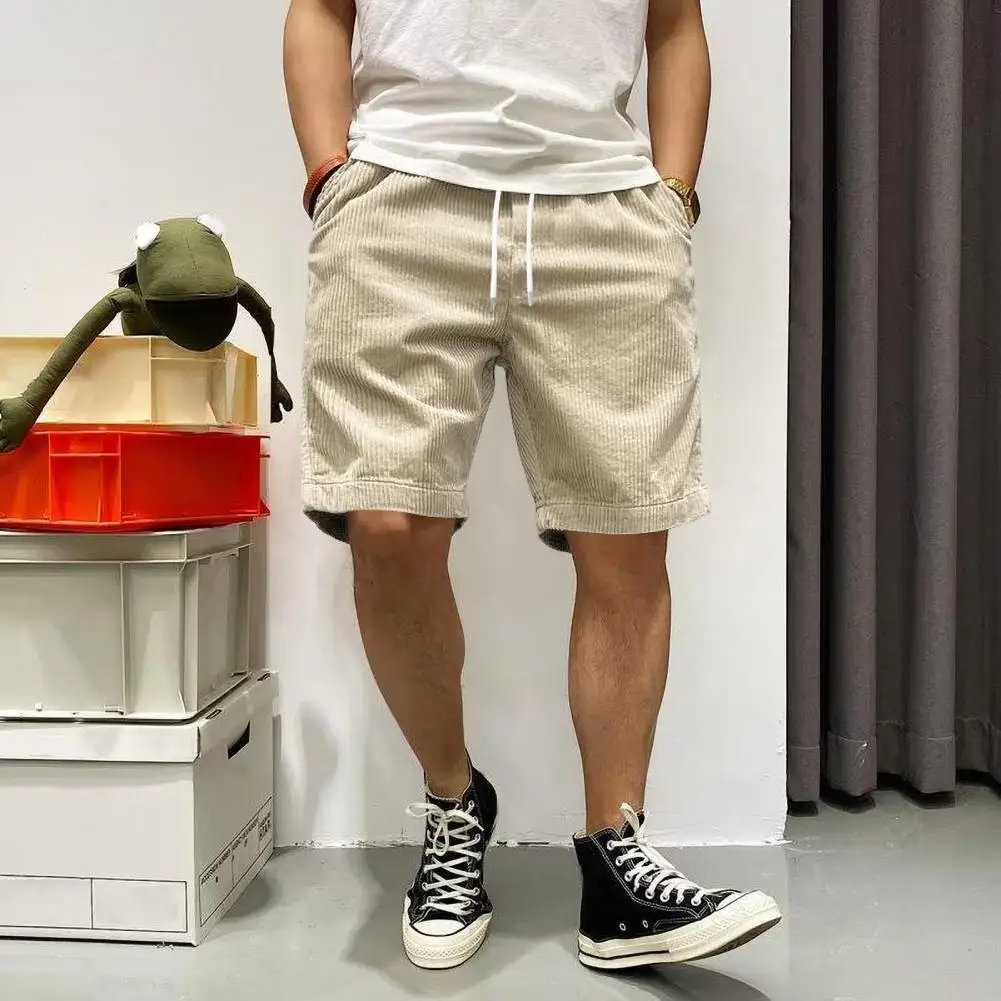 Men Cargo Shorts Men's Cargo Shorts with Elastic Waist Drawstring Solid Color Loose Fit Summer Shorts with Pockets for Everyday