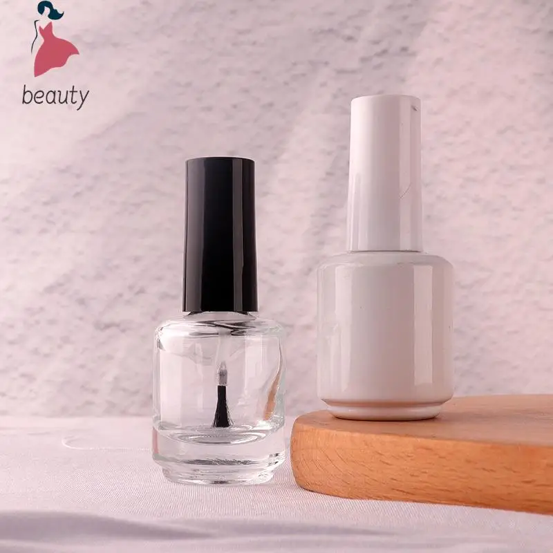 Botella de vidrio transparente para esmalte de uñas, recipiente vacío con tapa para brochas y cosméticos, 15ml