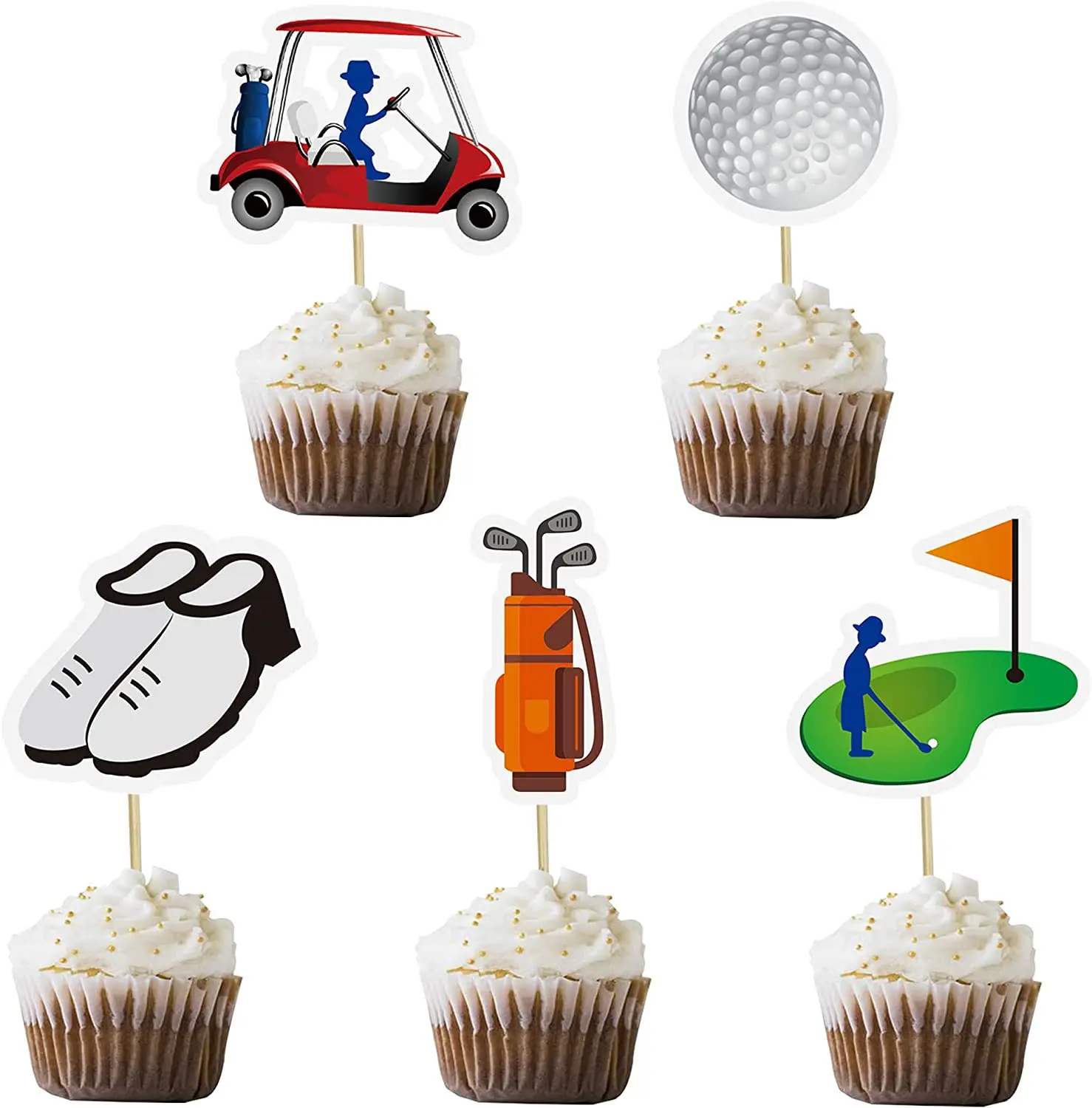 Golf Happy Birthday Cake Topper Shoes Car Ball Wedding Kids Boys Party Cake DIY Baking Cupcake Toppers Decoration Baby Shower