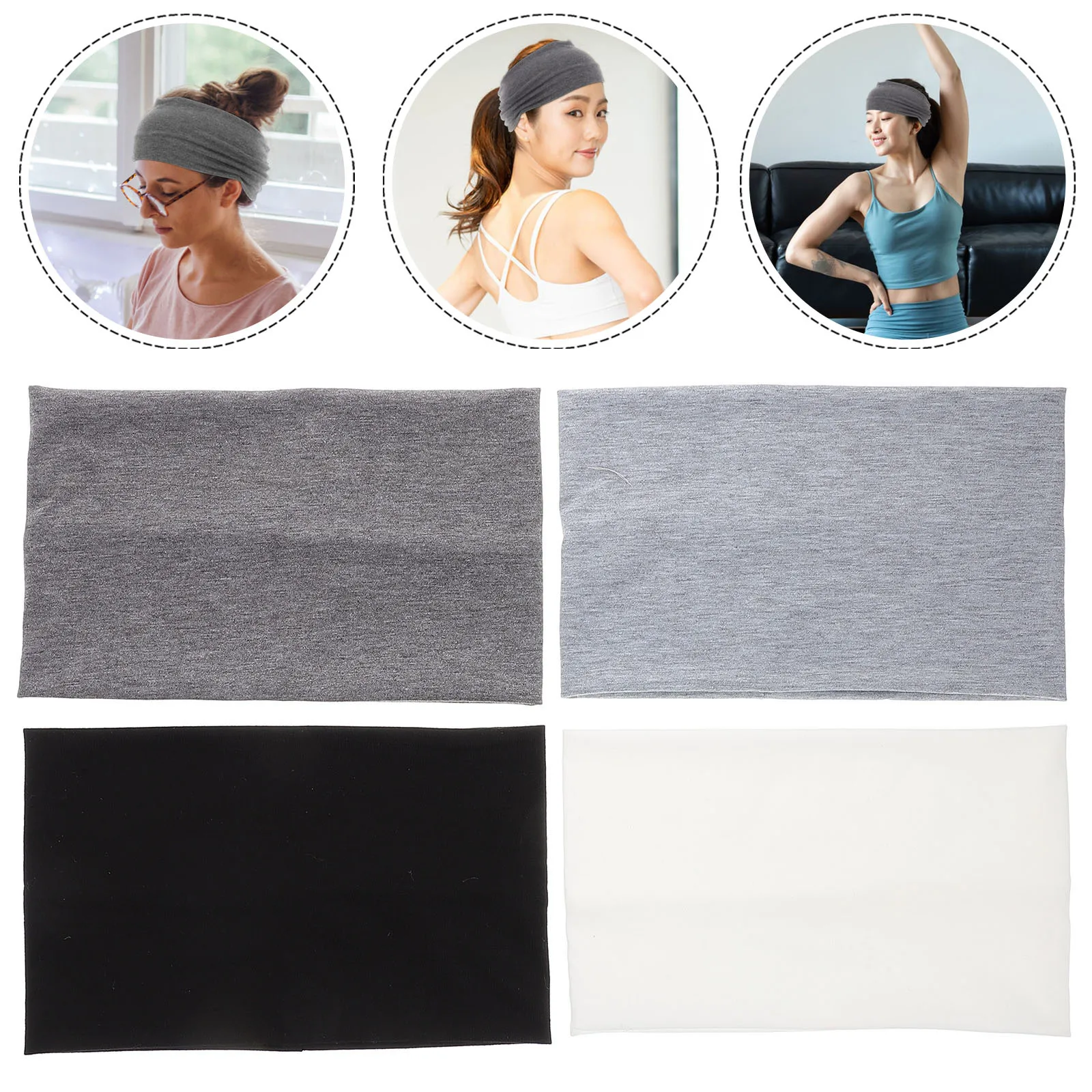 

4Pcs Wide Elastic Headbands for Women Boho Sports Yoga Workout Hair Bands Sweat Absorbent Non Slip Running Gym Fitness
