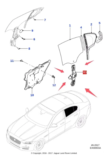 T4N19512 T4N13876 REAR RIGHT PASSENGER SIDE DOOR WINDOW REGULATOR & MOTOR For 2015-2020 JAGUAR XE T4N19512 T4N13876