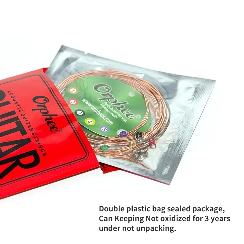 Corde per chitarra acustica Orphee TX620-P Nucleo esagonale in acciaio al carbonio medio Avvolgimento in rame rosso Corde per principianti Parti acustiche