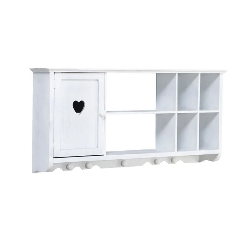 

Retro solid wood Mediterranean style wall living room available shelves wall hanging storage cabinet grid non-punching