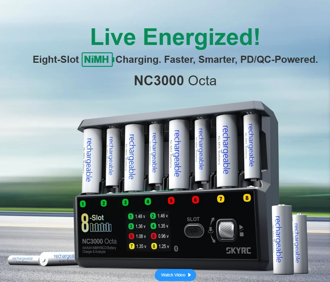SKYRC NC3000 Octa Charger Nickel-Hydrogen/Nickel-Cadmium AA/AAA 4 M of Operation Charge and Discharge