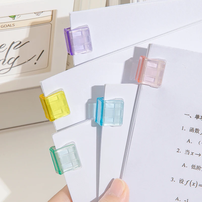 

10pcs Mini Color Paper Clips Set Candy Transparent Plastic Bookmarks File Index Page Holder Clamp Office School