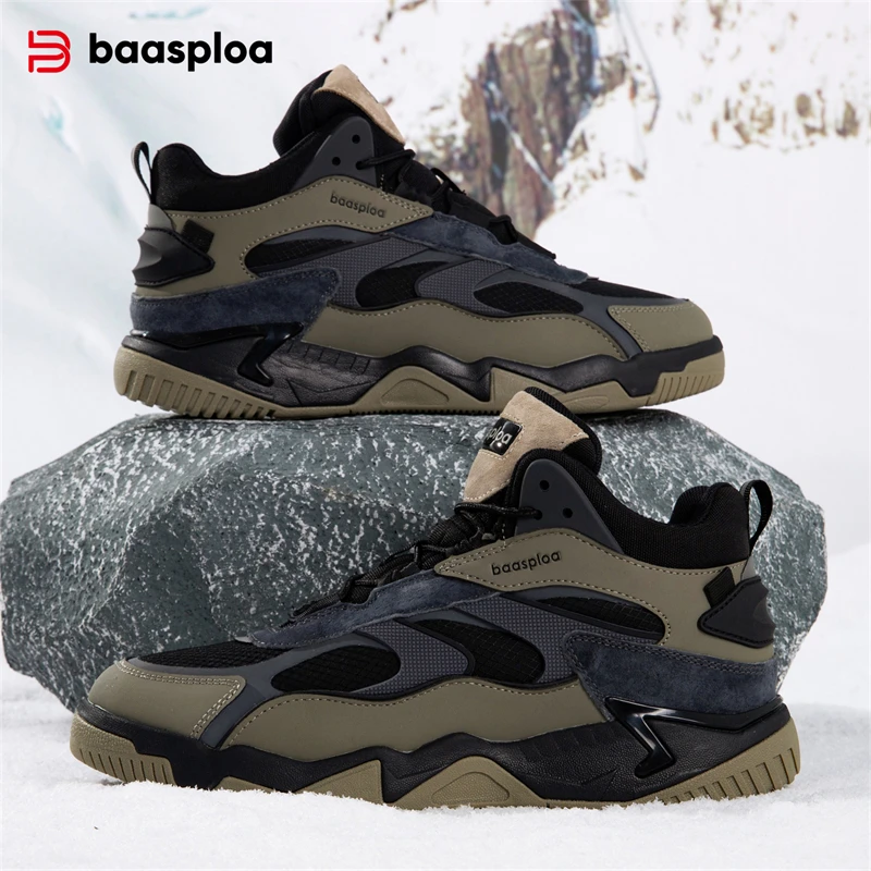 Winter Men Leather Casual Sneakers New Fashion Waterproof Sport Shoes for Men Comfort Plush Warm Male Sneakers Non-Slip Outdoor