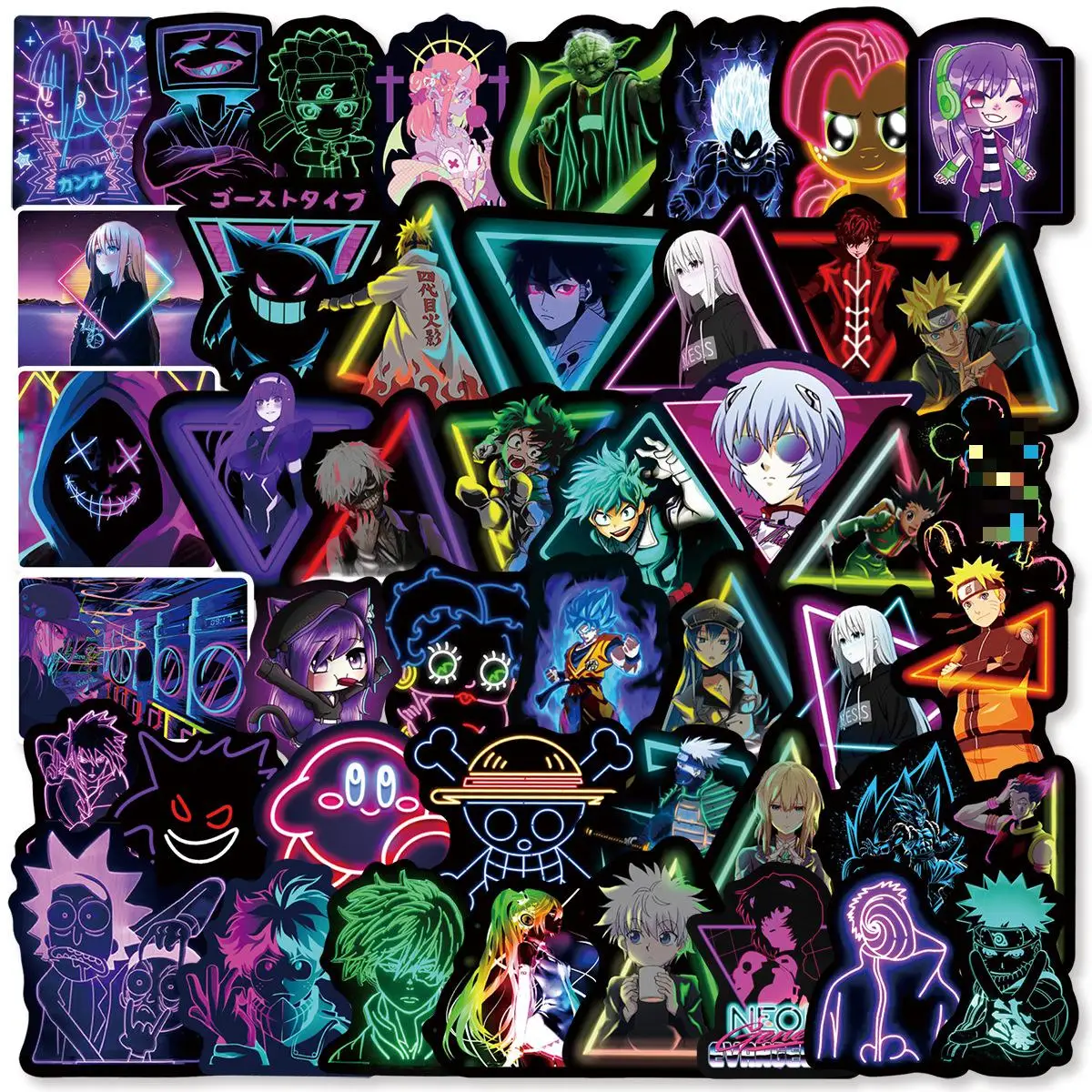 

50pcs Japanese Neon Anime Graffiti Sticker Waterproof Diy Decals For Phone Laptop Ipad Thermos Helmet Luggage Notebook Decor