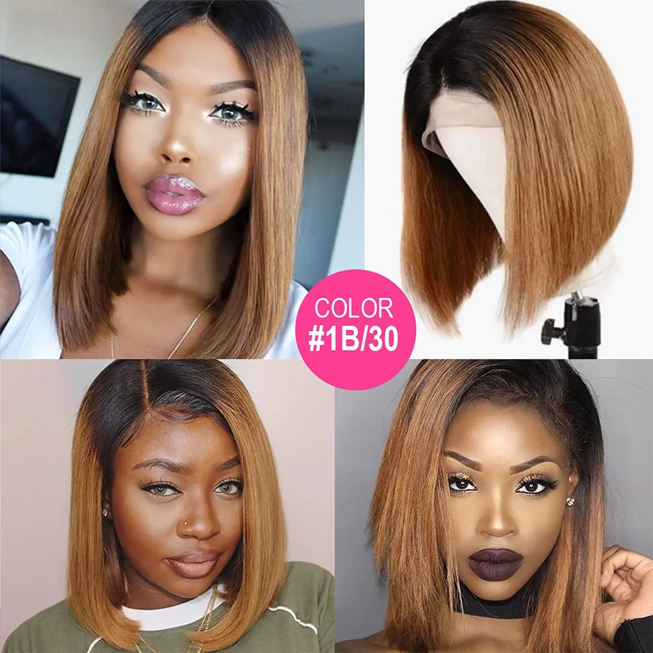 Glueless wigs Wear & Go Lace front Ombre Honey Blonde Bob Wig 13x1 Honey Brown Straight Human Hair Wigs Lace Part Brown Wigs image 3