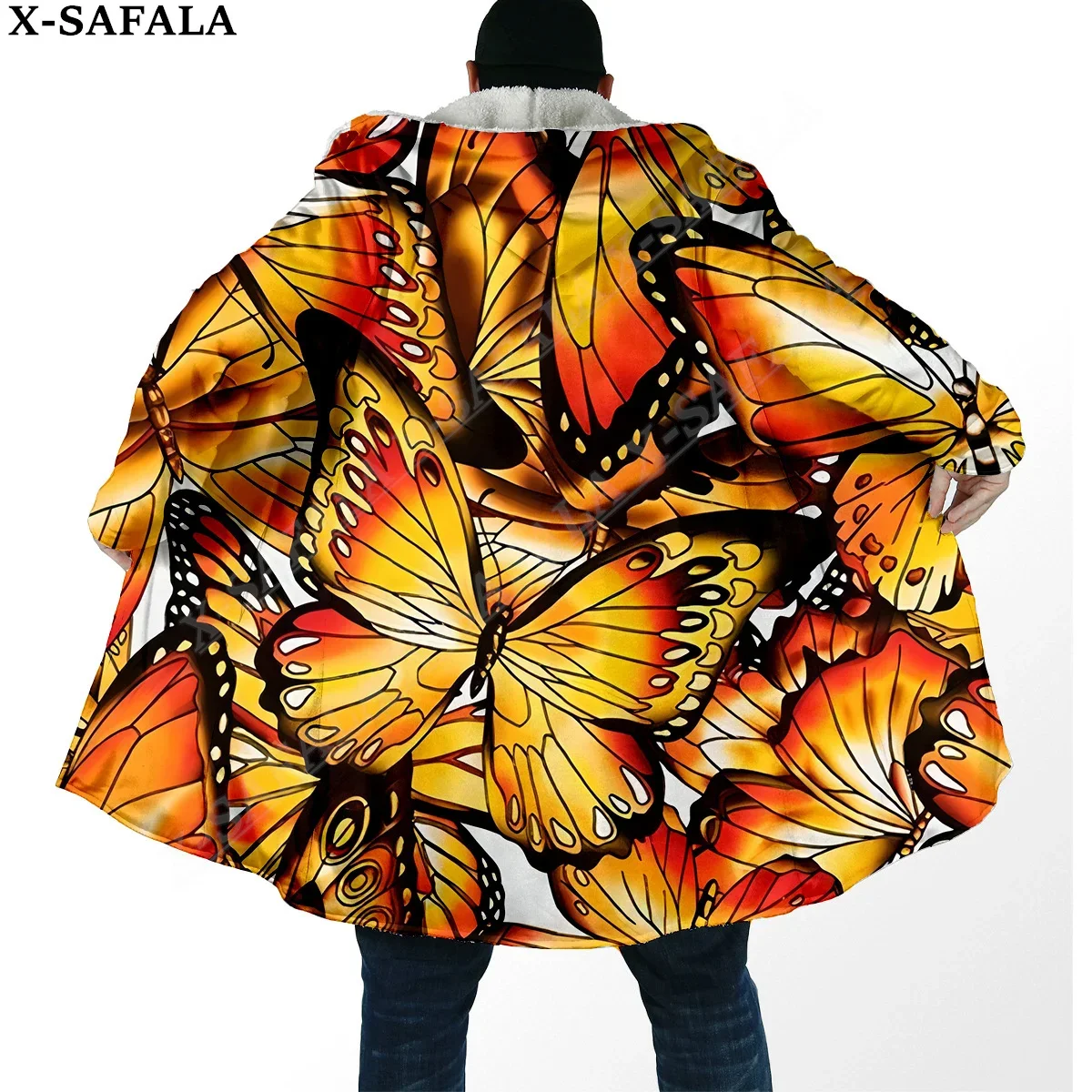 

Colorful Butterfly Trippy Psychedelic Overcoat Coat 3D Print Thick Warm Hooded Cloak Men Windproof Fleece Unisex Casual-6