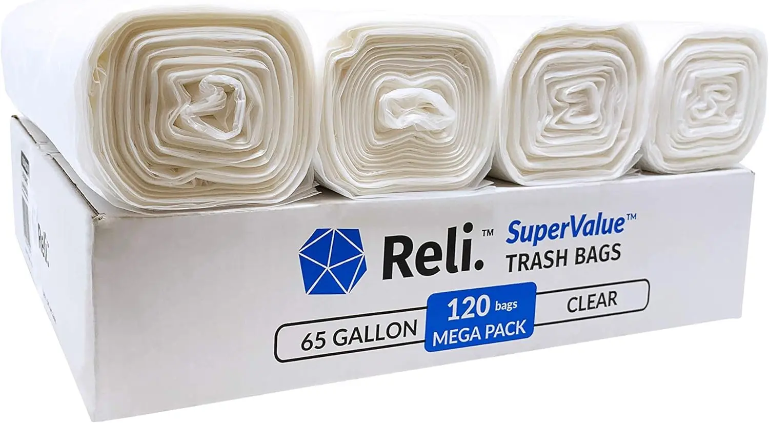 

65 Gallon Heavy Duty Clear Trash Bags, 120 Count, Made in USA for Large Outdoor and Commercial Use