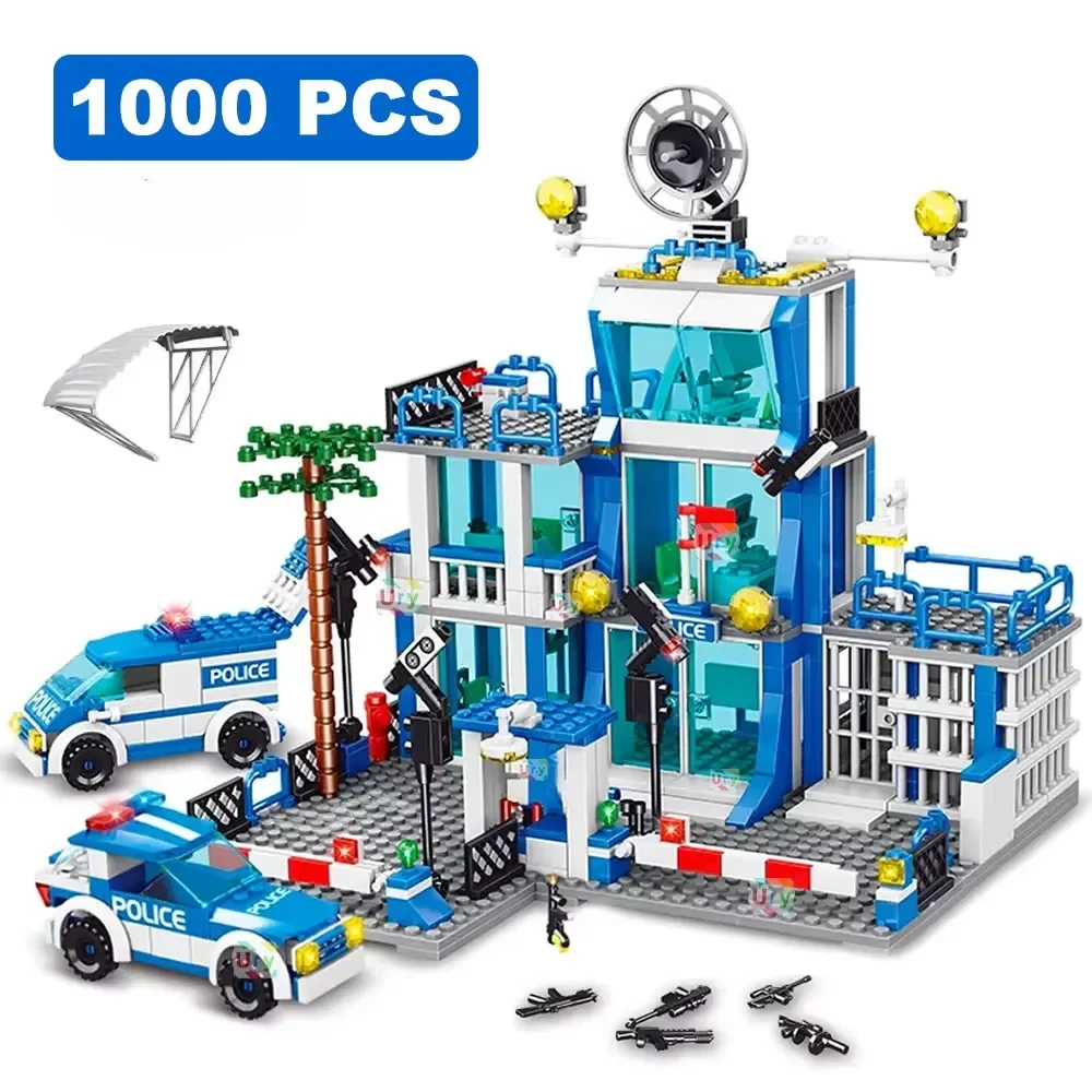 City Police Station Building Block Kit Kids Educational DIY Assembly Creative Small Particle Bricks Birthday Holiday Gift For Bo