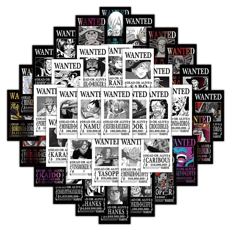 50 stks Anime Een Stuk Gezocht Posters Stickers Cool Graffiti Decals Diy Telefoon Koffer Laptop Koelkast Wanddecoratie Sticker Speelgoed