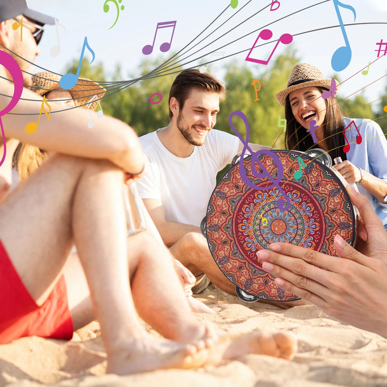 8 بوصة خشبية الدف Handbell طبلة يدوية مع صف مزدوج 12 قطعة الصنج المعدني الأناشيد آلة قرع موسيقية للأطفال