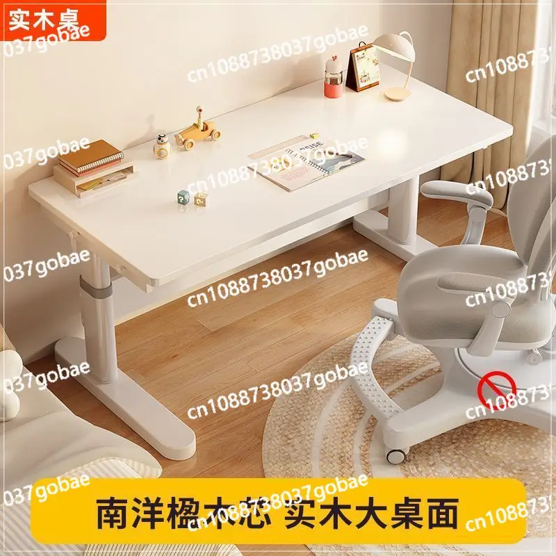 

Solid wood children's study table liftable hole board writing table and chair set