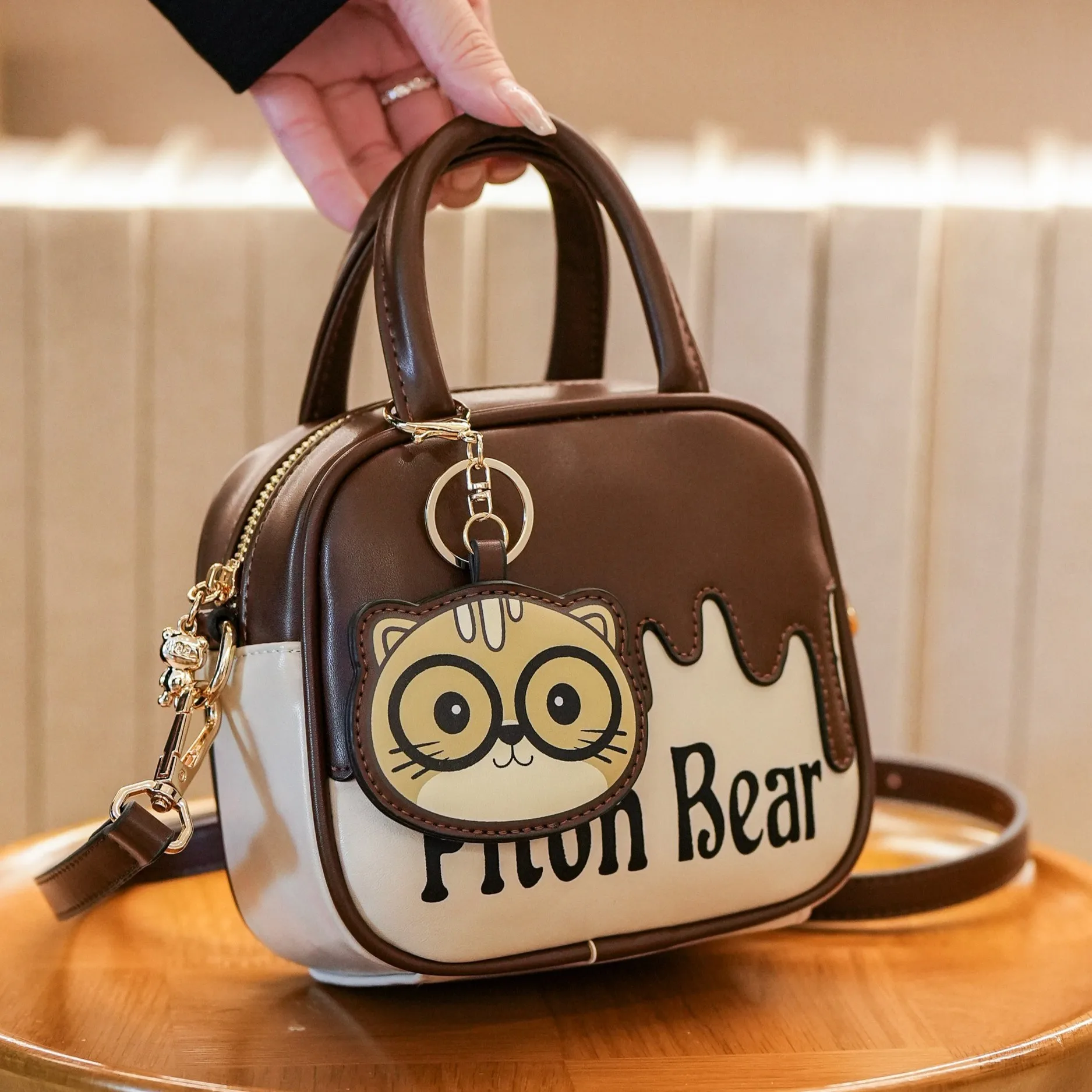 

Milk pattern handbag for women,Cute square shoulder bag,High-quality soft leather crossbody bag for girls,fashion women purse