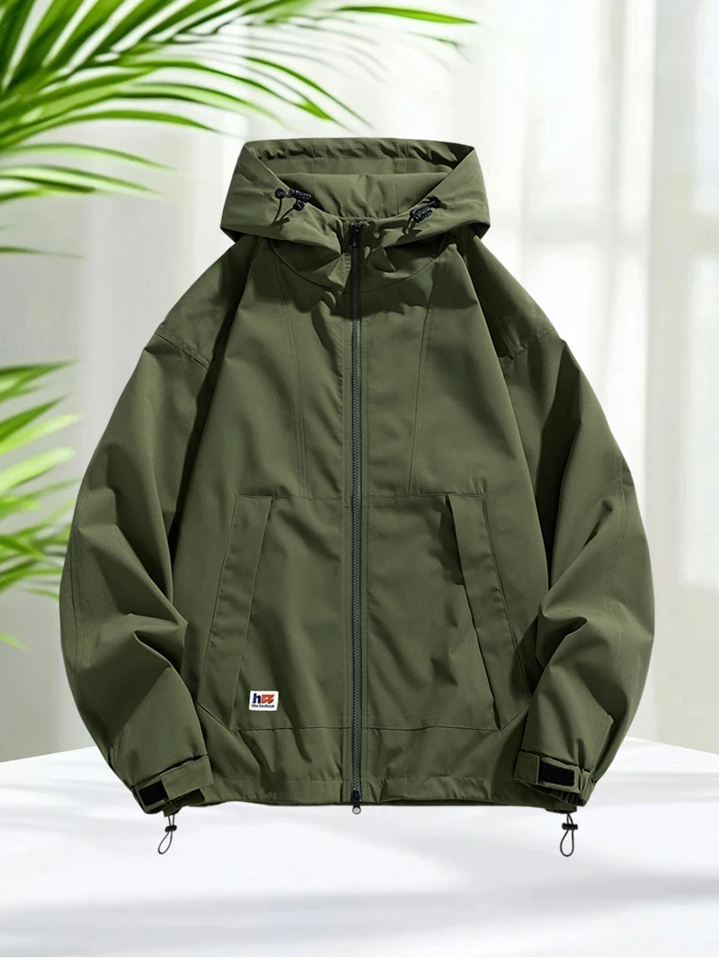 

Зеленая куртка мужская с капюшоном на молнии ветровка пальто мужские весенне-осенние легкие повседневные куртки уличная простая тонкая куртка новые
