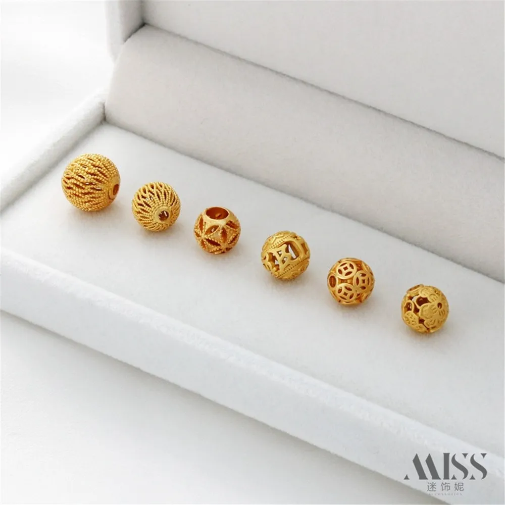 18K Gold Bag Matte Gold Fancy Hollow Embroidery Bead Flower Ball Copper Coin Sanskrit DIY Bracelet Necklace Jewelry Accessories