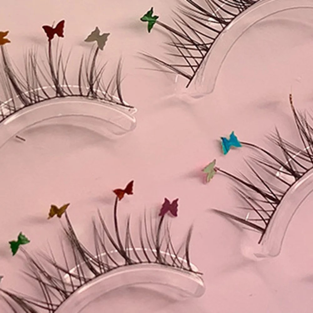 3 paia di ciglia finte stile un pezzo con farfalla, cuore d'amore, perle, strass, paillettes, ciglia naturali, strumenti per il trucco