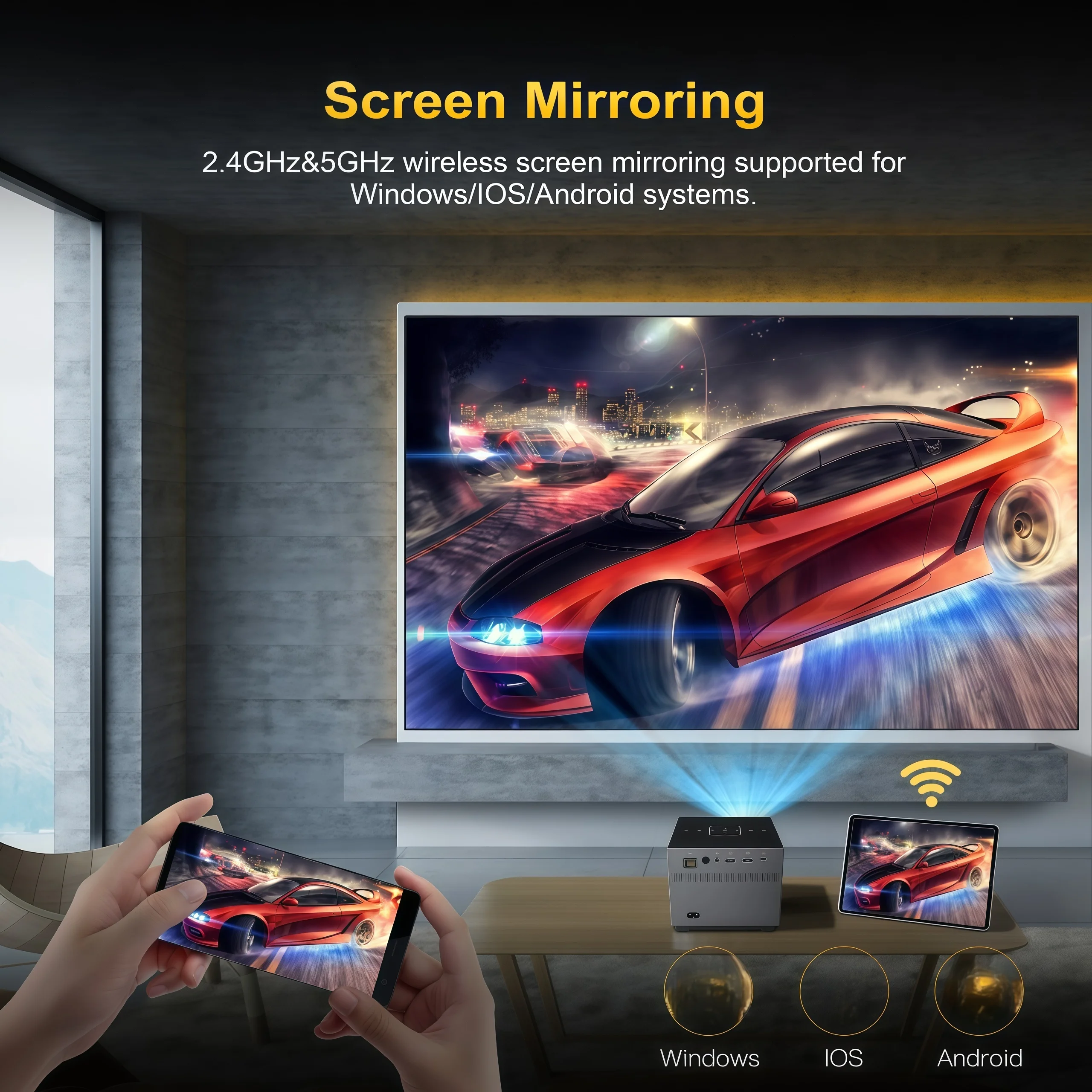 Xnano X3 Tragbarer Projektor 250ANSI Native 720P Unterstützt 4K Elektrischer Fokus Auto-Keystone Android 11 Dual-WLAN Bluetooth ARGB-Licht Heimkino-Beamer für Schlafzimmer Gaming und Streaming – Detail 9