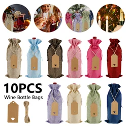 Burlap Wine Bags Wine Bottle Covers with Drawstring and Tags Wine Bag Holder Carrier Packaging Bag Wedding PartyChristmas Decor