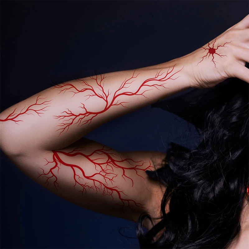 Halloween Temporary Tattoo False Red Blood Waterproof Face Stickers Hand Arm Back Body Stickers Makeup for Party Festival Decals