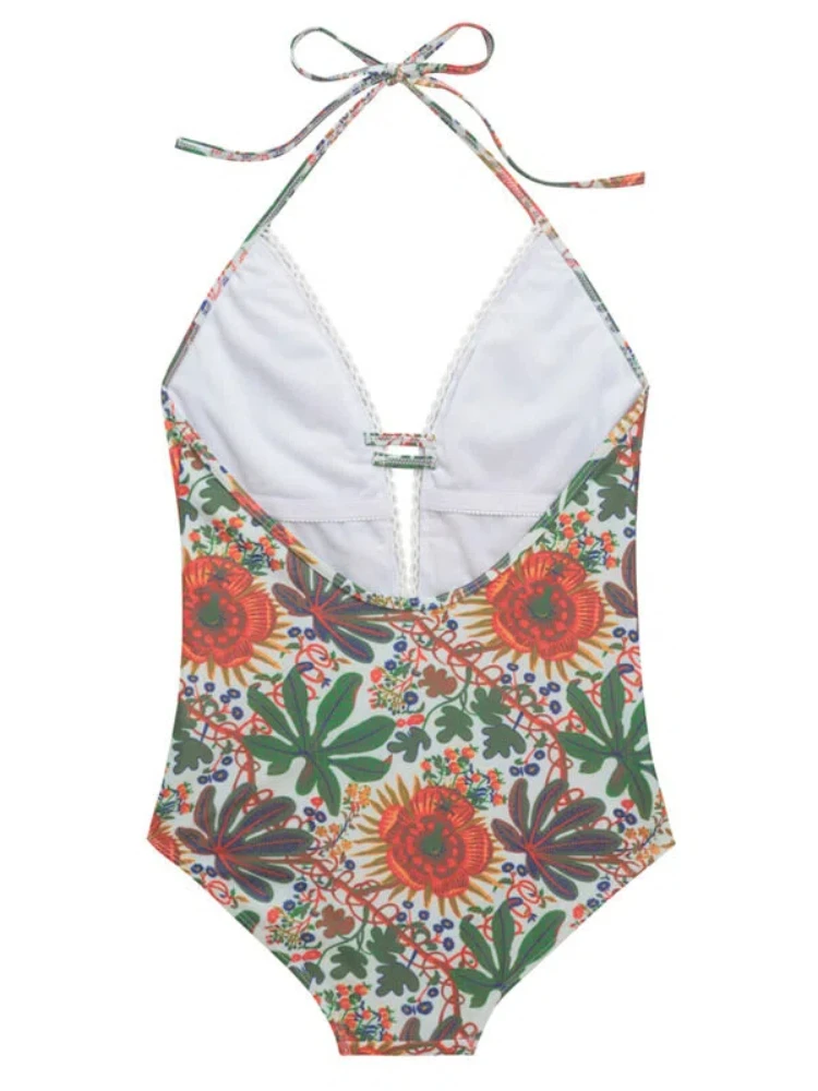 Maillot de bain une pièce en dentelle, élégant, pour printemps chaud et piscine, imprimé Floral conservateur, Monokini avec nœud papillon, body Floral Sexy, 2026