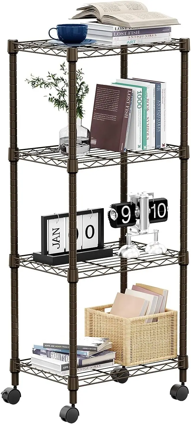 

Heavy Duty Steel Wire Rack, 4-Shelf Adjustable Storage Shelving Unit with Wheels for Kitchen, Garage, Laundry, 1000 lbs