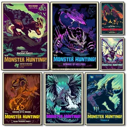 Classic Video Games Monster Hunter Poster Let's Go Monster Hunting Prints Canvas Wall Art Pictures Home Room Vintage Game Decor