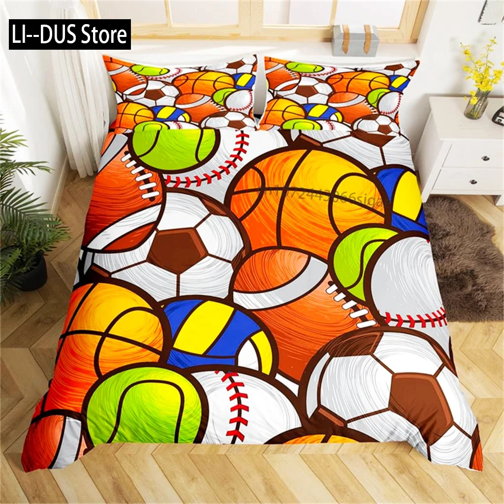 

Bedding Set Duvet Cover Twin King Microfiber Soccer Volleyball Games Sports Comforter Cover For Kids Teens Bedroom Decorate